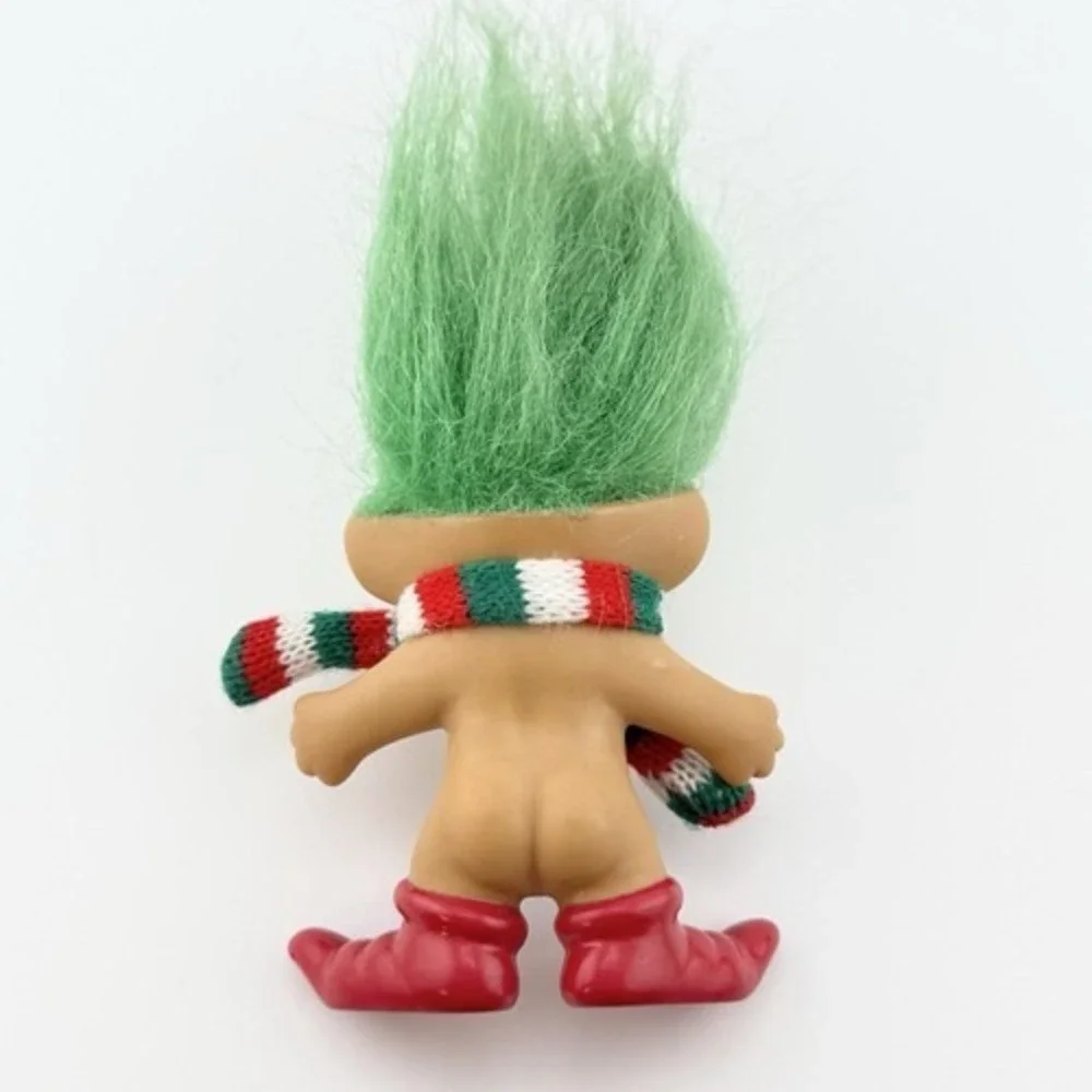 Vintage Russ Christmas Troll Doll Green Hair Red Boots Holiday Scarf 1990s